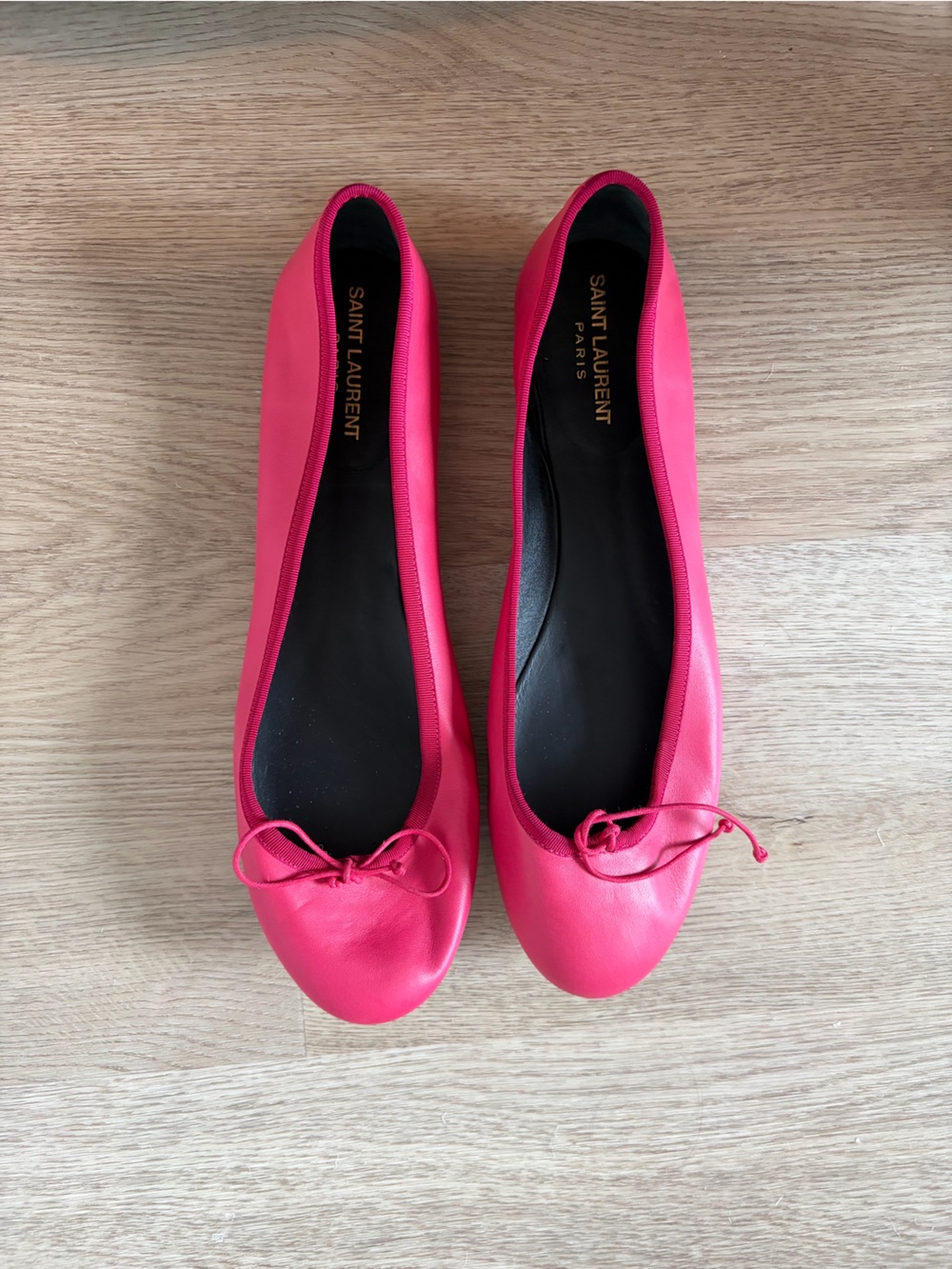 Saint Laurent Bright Pink Leather Ballet Flats with Bow